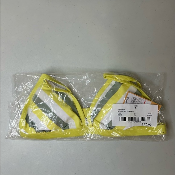 Kona Sol Yellow Gray Stripe Triangle Bikini Top Small NWT - Picture 2 of 3